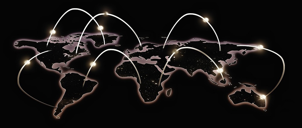 a map of the world with lights connecting continents