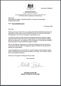 Response from Michelle Donelan to Nick Poole's letter