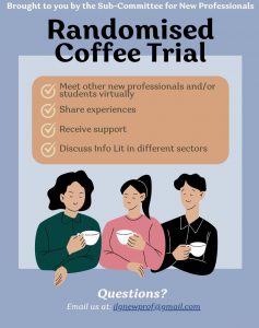 Randomised Coffee Trial poster depicting three people drinking coffee
